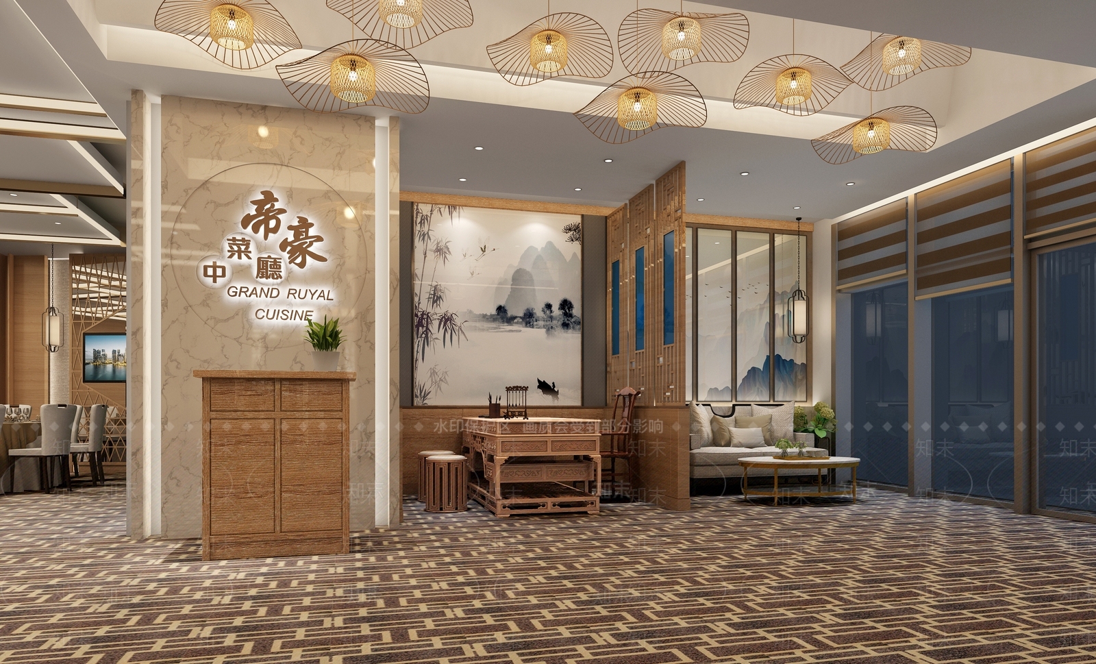 中式中餐厅前台3D模型下载【ID:395967486】