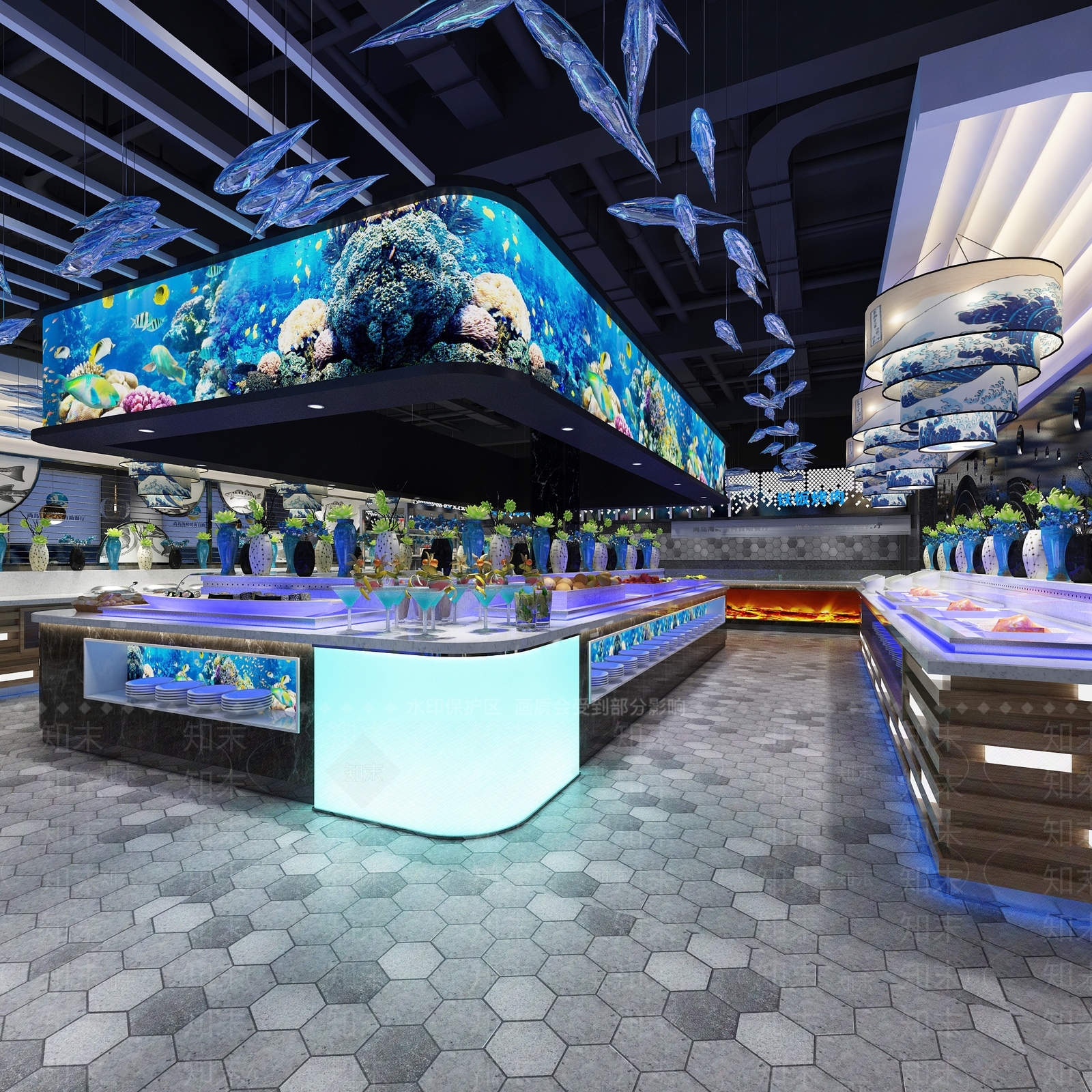 工业风海鲜自助烤肉餐厅3D模型下载【ID:395974564】