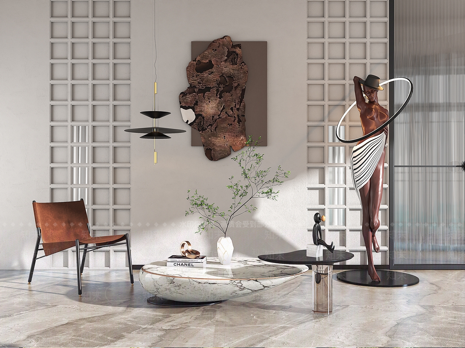 现代椅子凳子组合3D模型下载【ID:395989517】