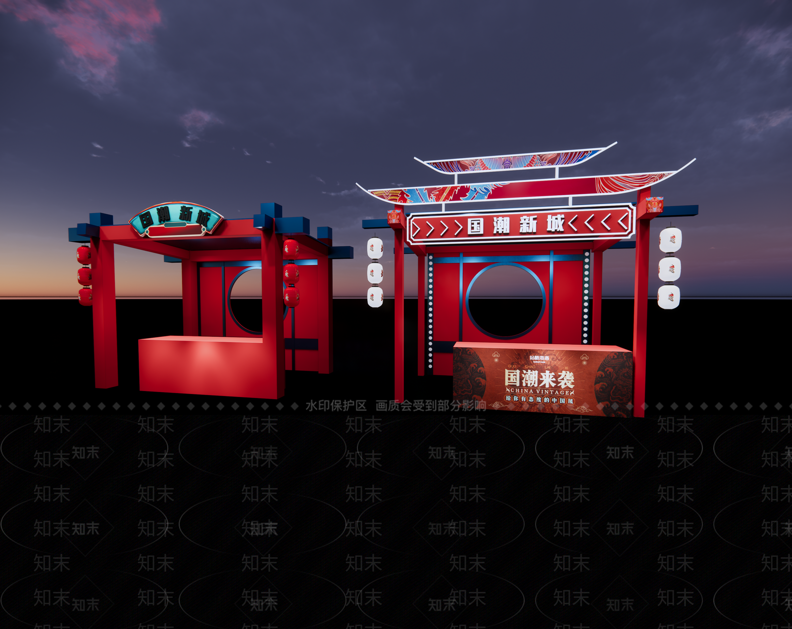 新中式商场展区SU模型下载【ID:296190952】