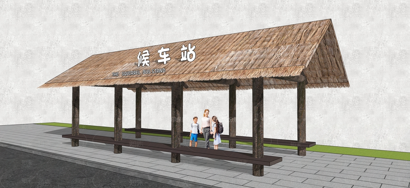 新中式公交站台SU模型下载【ID:496000778】