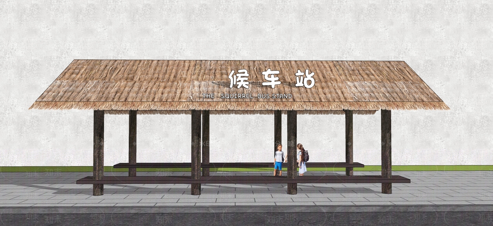 新中式公交站台SU模型下载【ID:496000778】