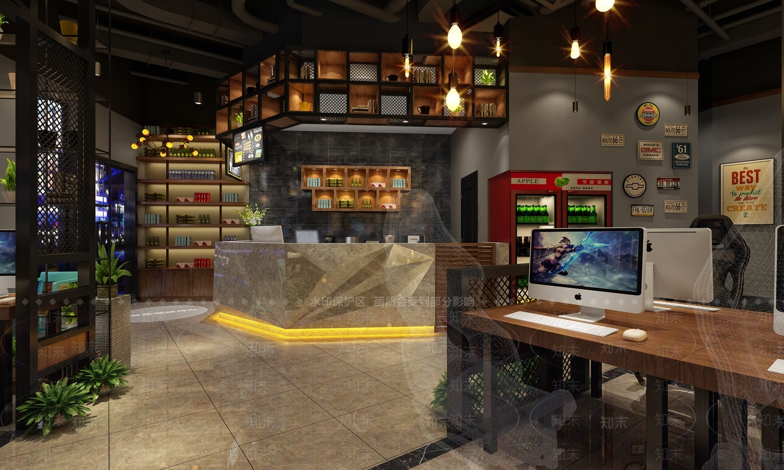 工业风网吧网咖3D模型下载【ID:996012265】