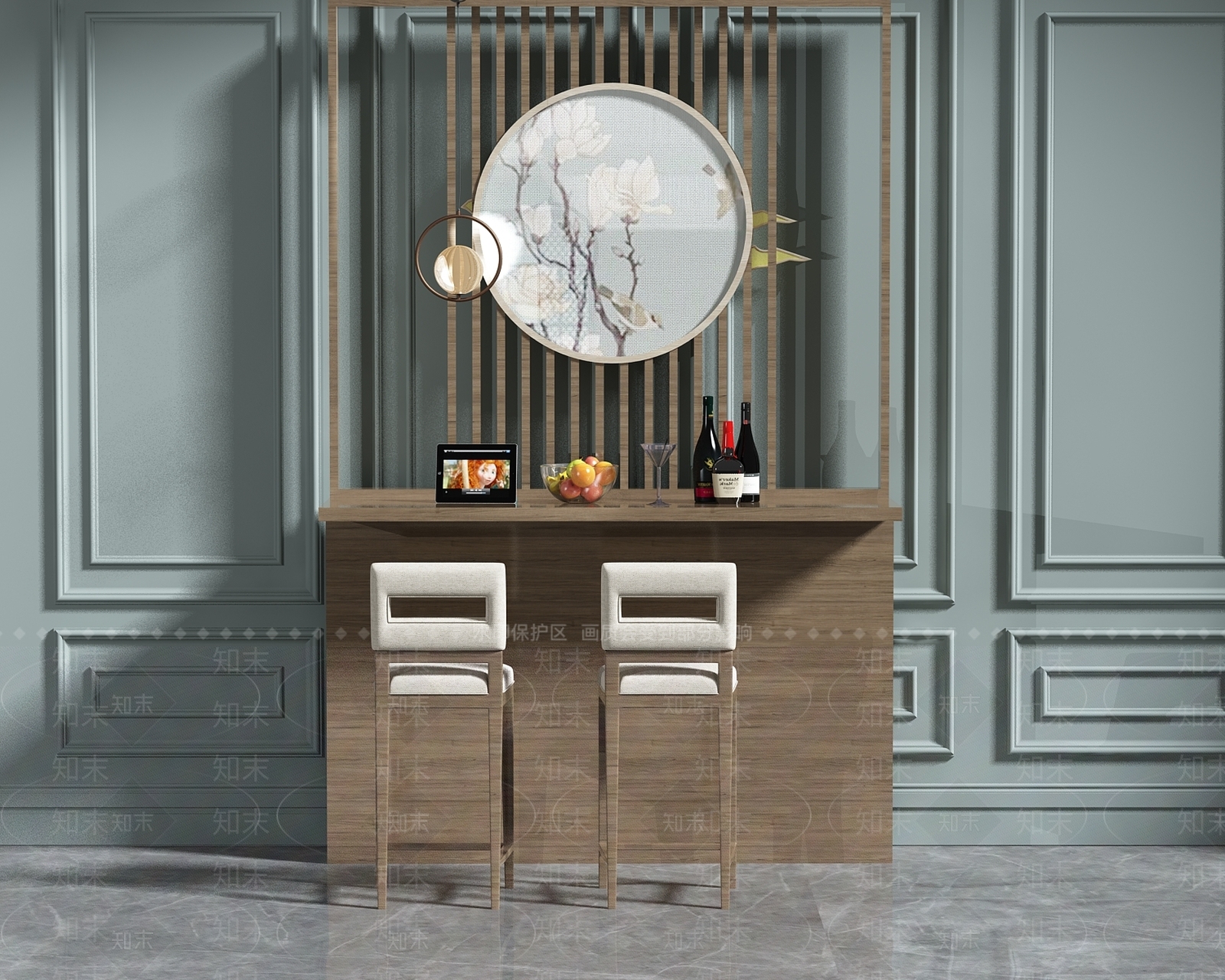 中式吧台吧椅组合3D模型下载【ID:696032301】