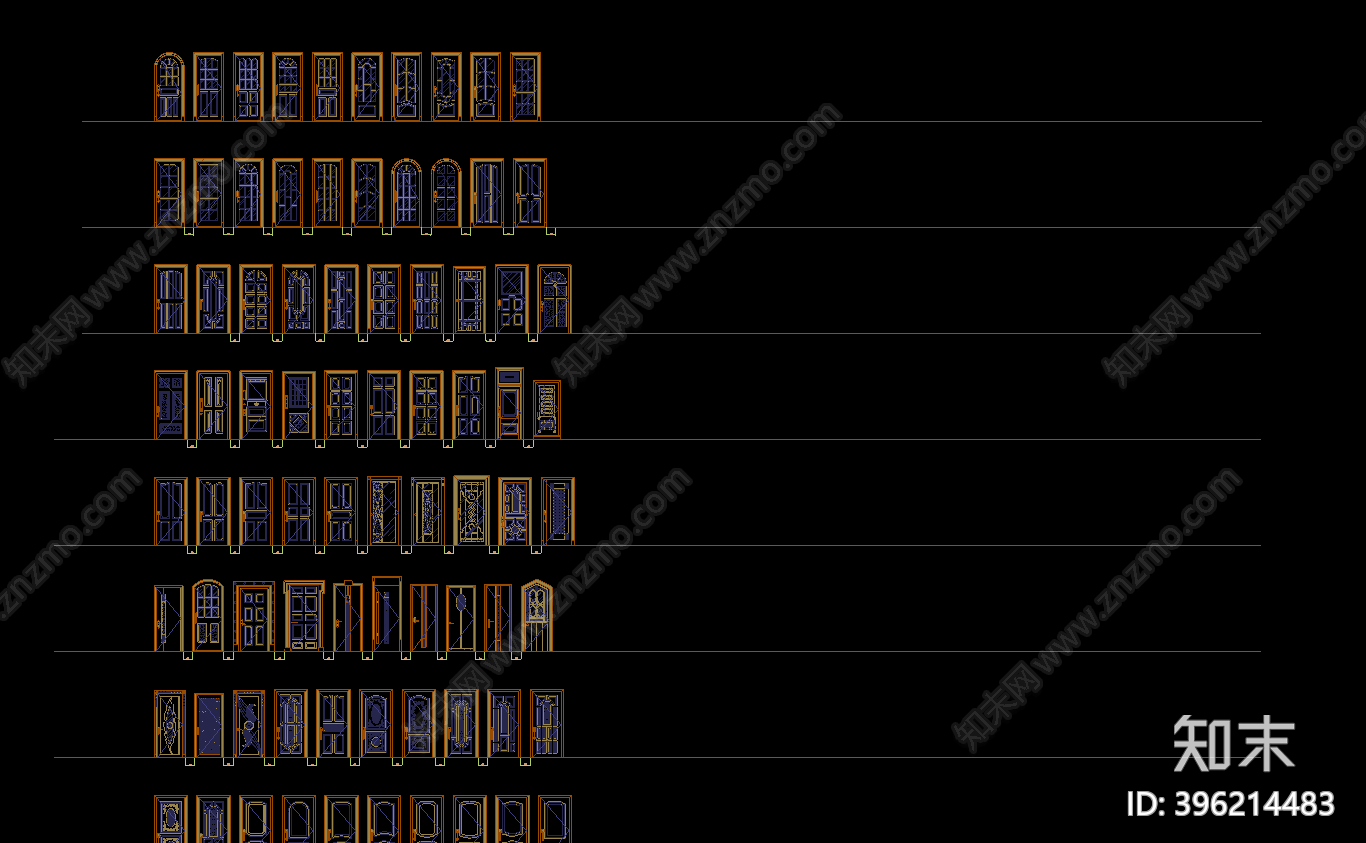 CAD立面门窗图库施工图下载【ID:396214483】