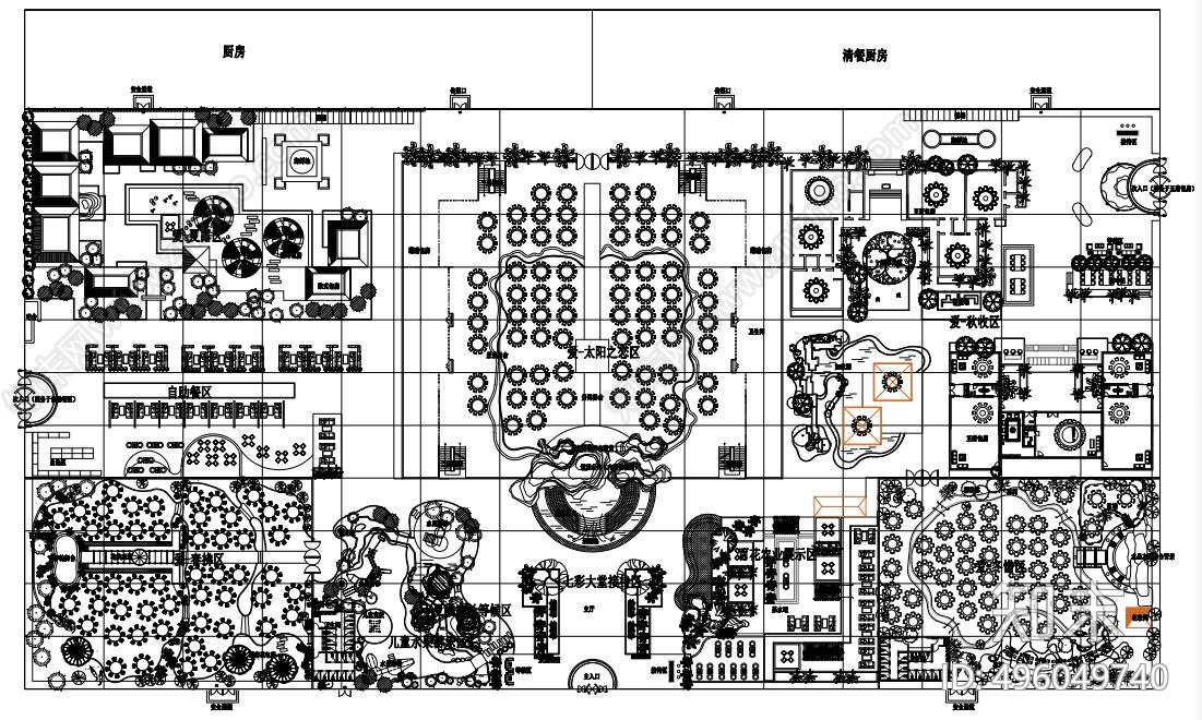 生态餐厅平面方案cad施工图下载【ID:496049740】