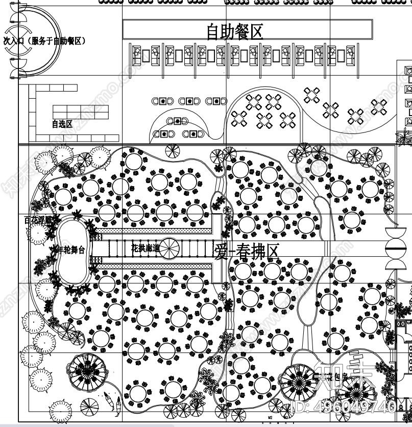 生态餐厅平面方案cad施工图下载【ID:496049740】