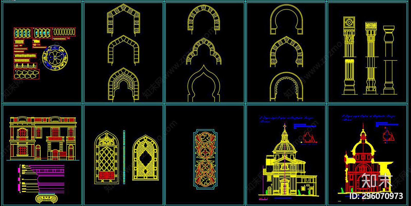 欧式柱子雕花构件施工图下载【ID:296070973】
