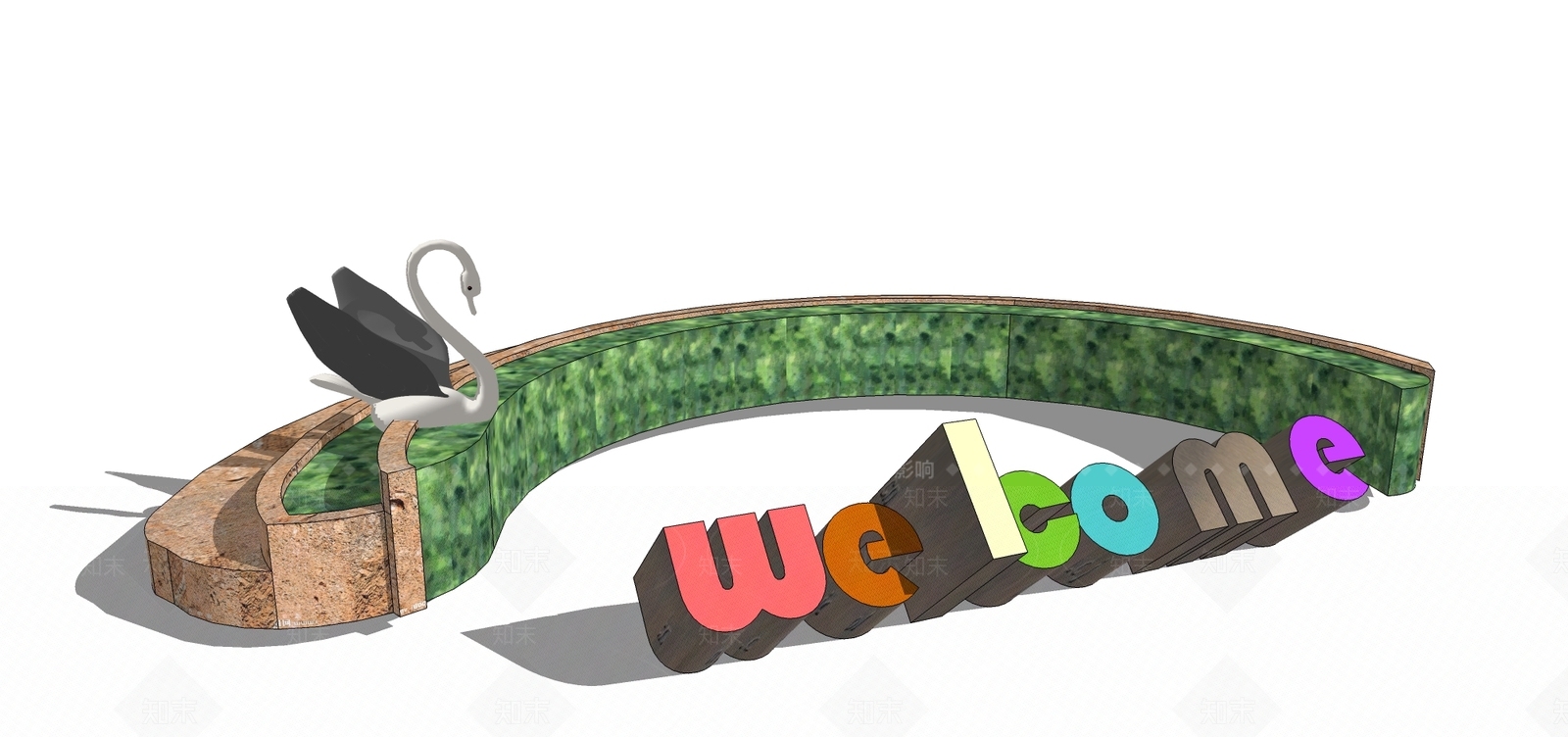 现代天鹅雕塑SU模型下载【ID:696070643】