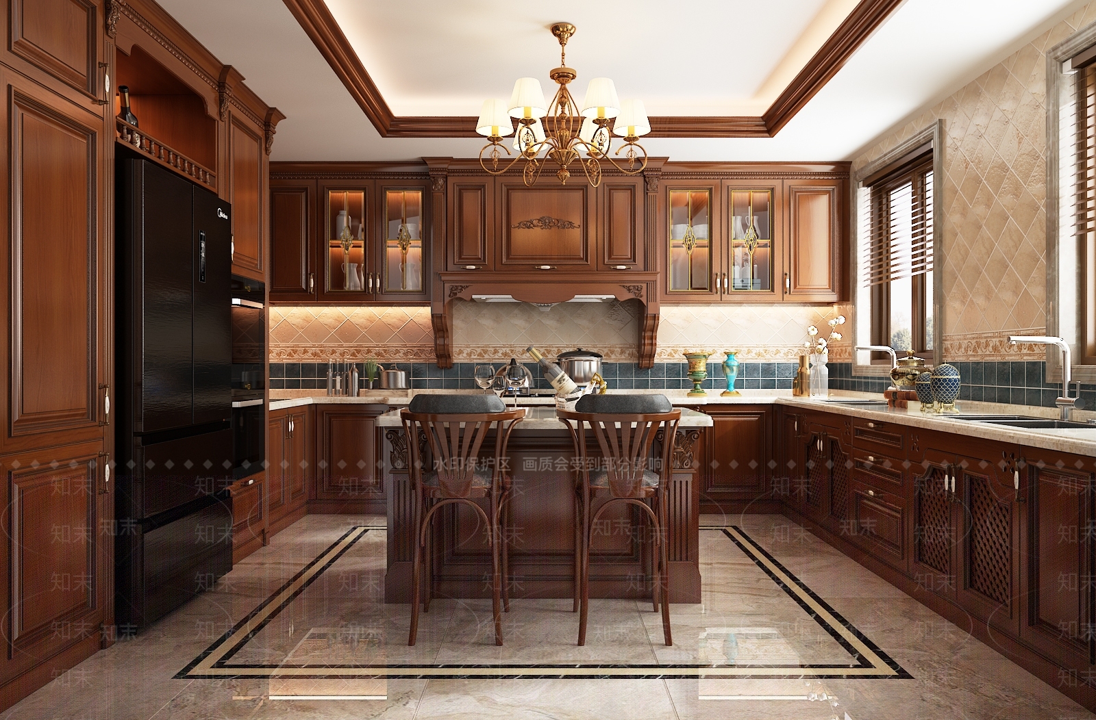 欧式古典家居厨房3D模型下载【ID:296074163】