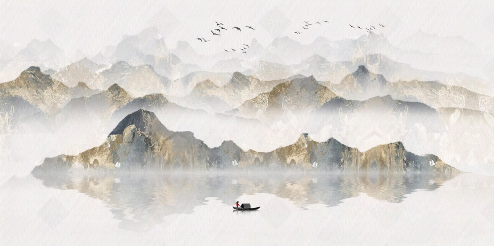 新中式璧纸壁画贴图下载【ID:596076115】_【知末网贴图库】