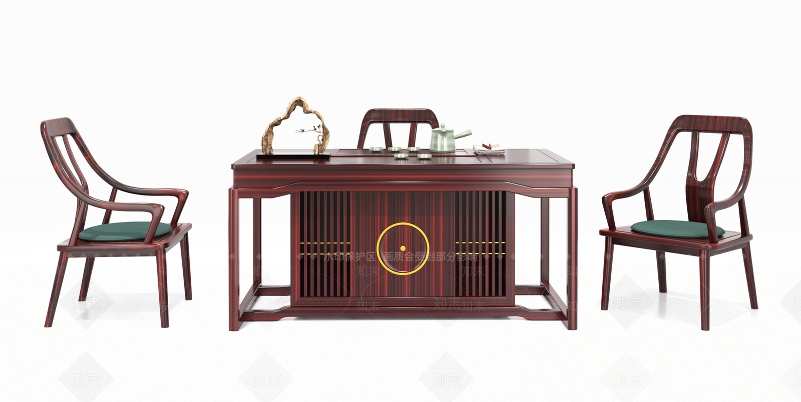新中式茶桌椅组合3D模型下载【ID:496077085】