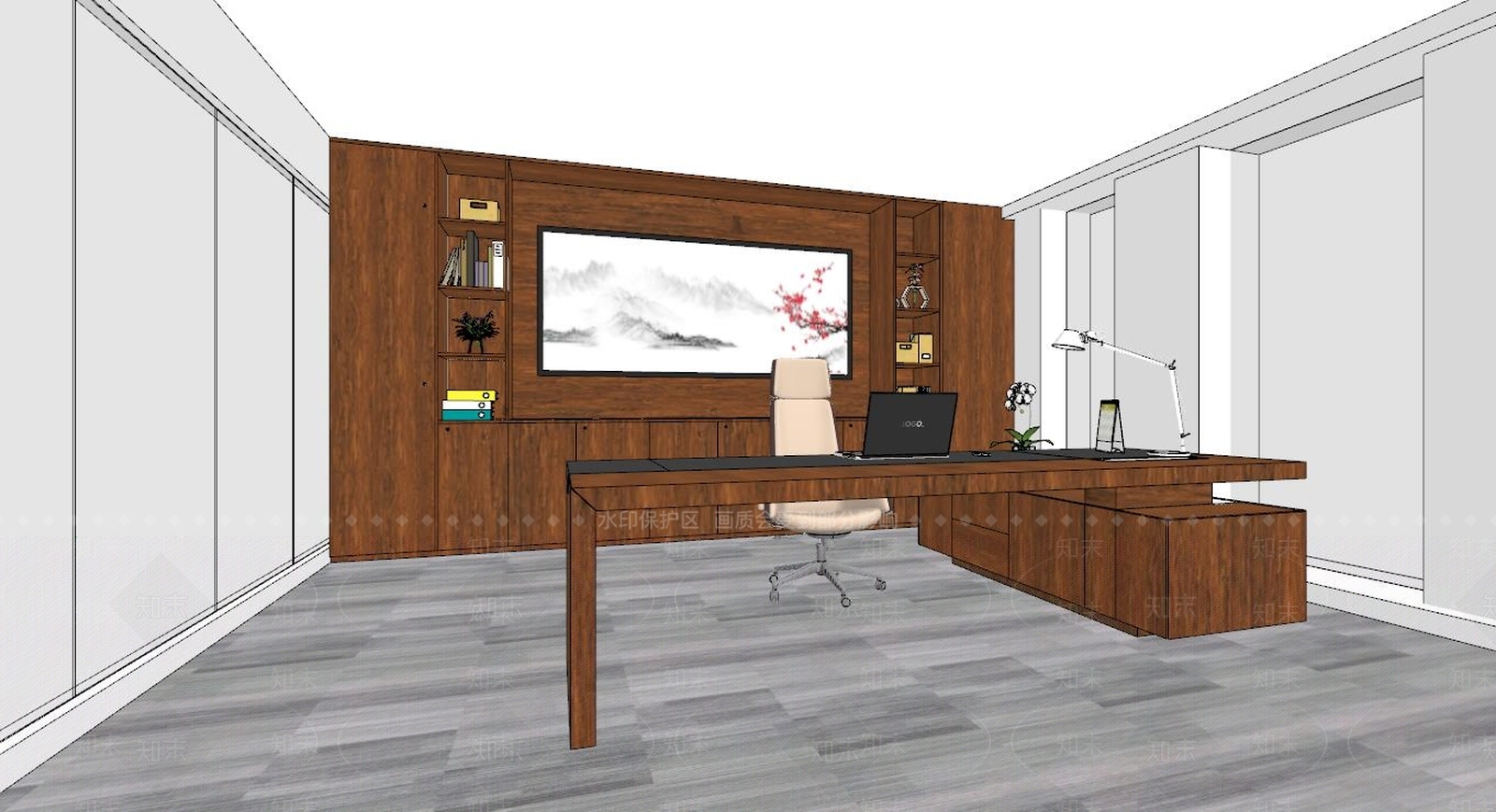 新中式老板办公室SU模型下载【ID:396090129】