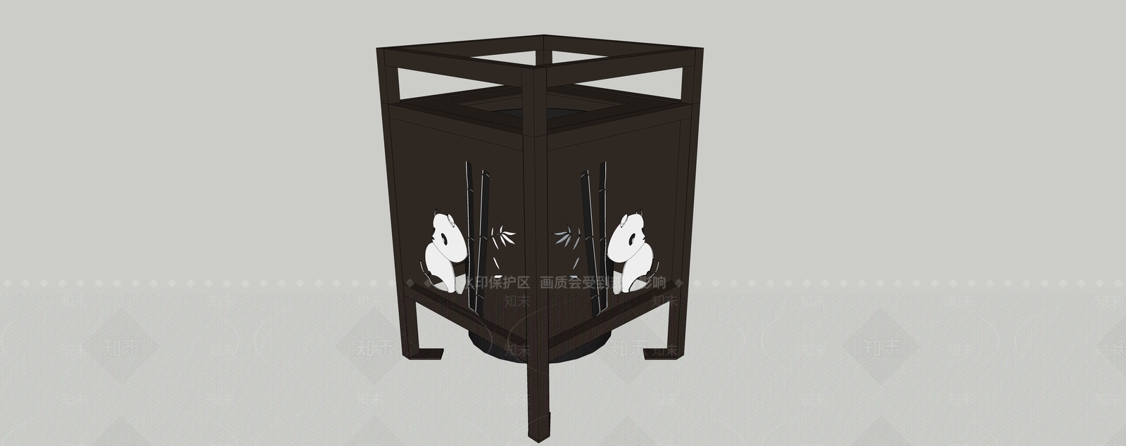 新中式熊猫垃圾桶SU模型下载【ID:396095006】