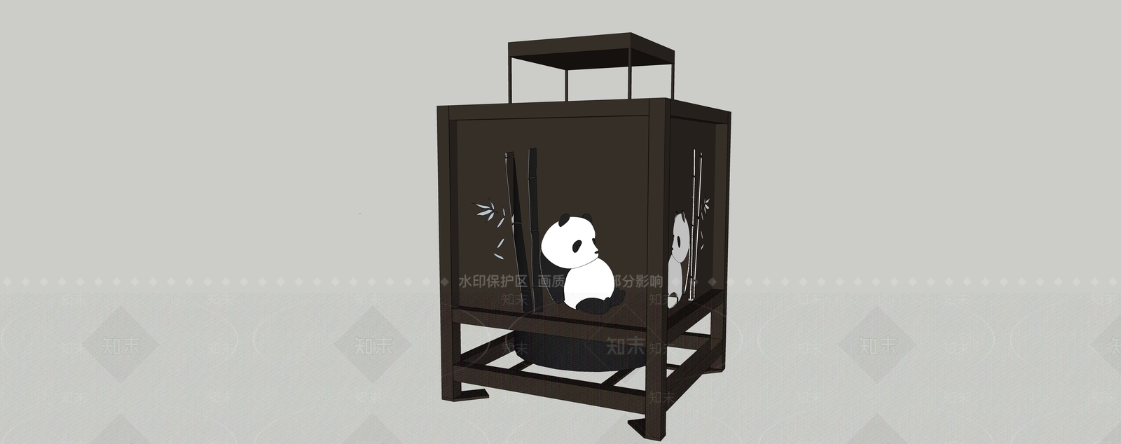 新中式熊猫垃圾桶SU模型下载【ID:396095054】
