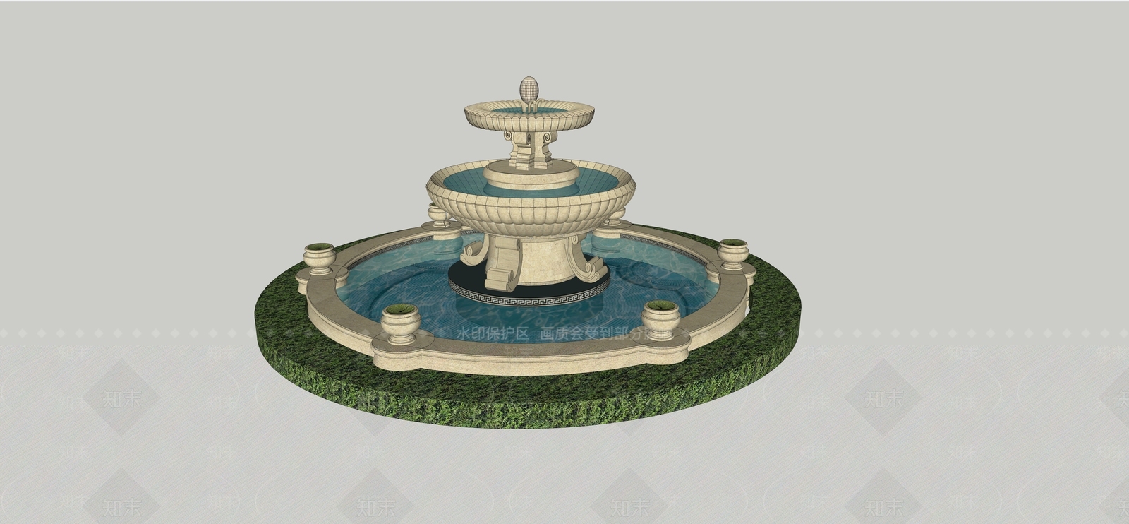 欧式喷泉水景SU模型下载【ID:996111998】