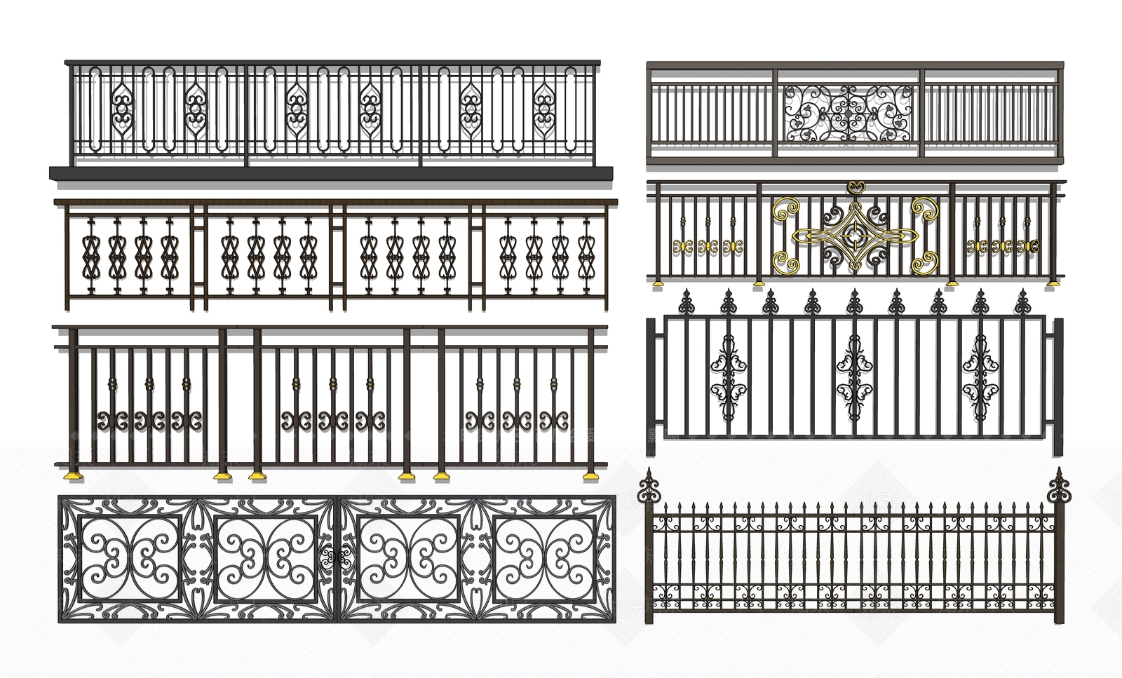 欧式铁艺栏杆SU模型下载【ID:496114124】