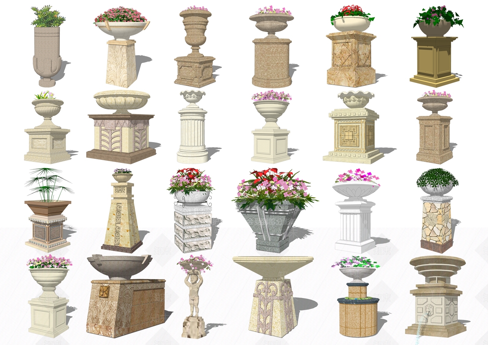 欧式花坛花钵SU模型下载【ID:996148793】