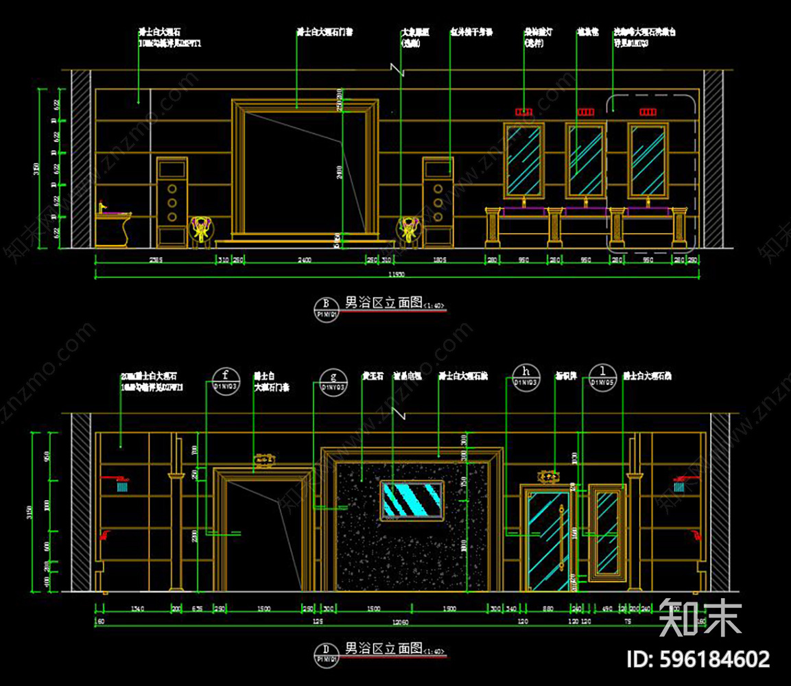 会馆男浴区CAD图纸cad施工图下载【ID:596184602】