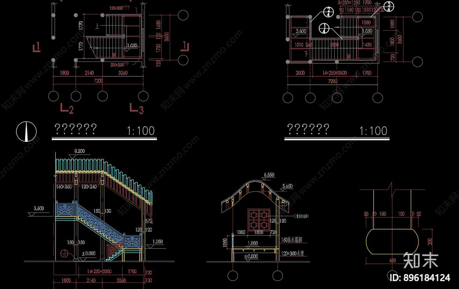 古建楼梯CAD图库施工图下载【ID:896184124】