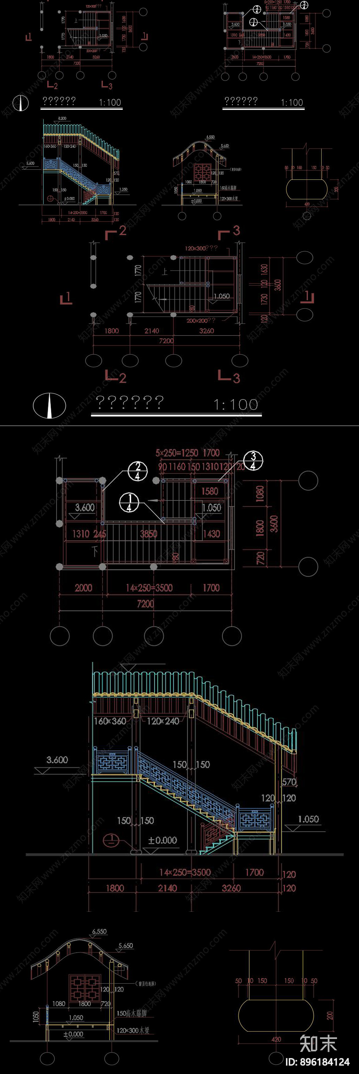 古建楼梯CAD图库施工图下载【ID:896184124】