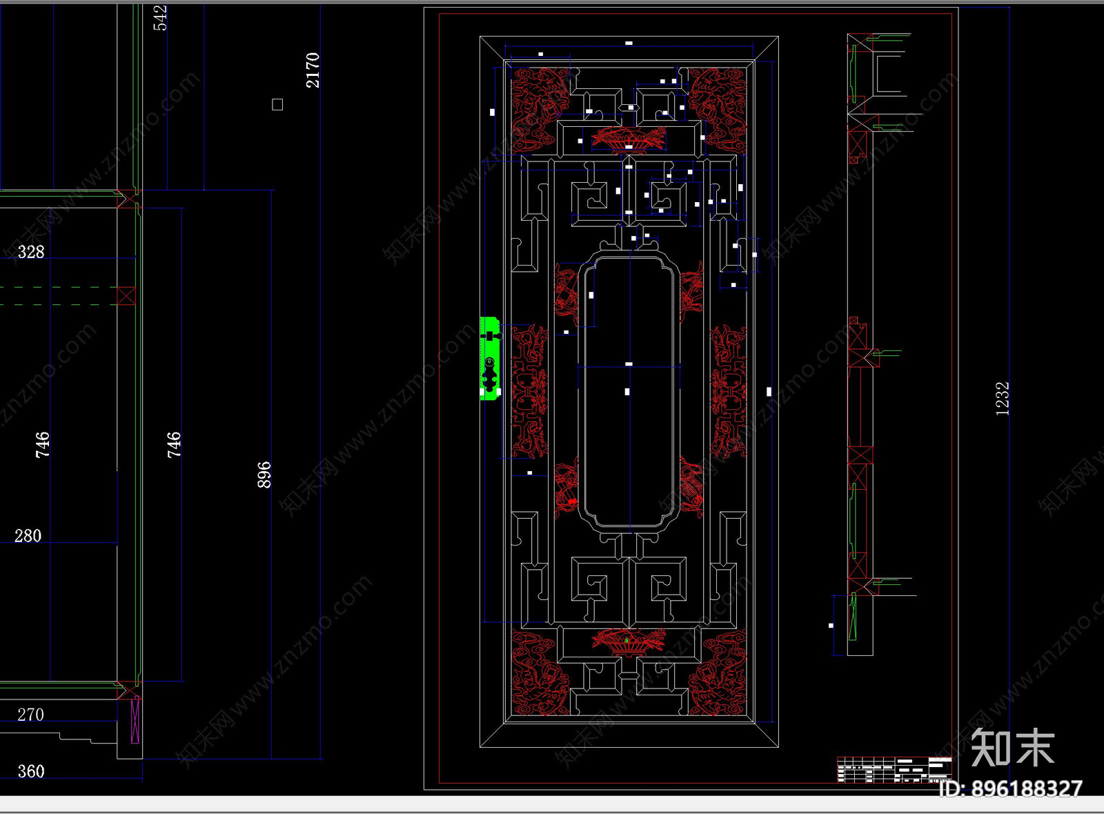 中式古典书柜施工图下载【ID:896188327】