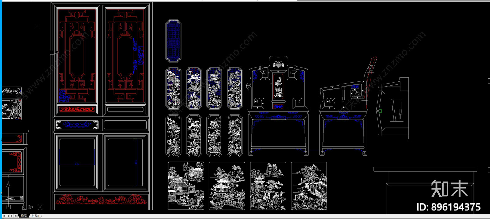 中式古典书柜施工图下载【ID:896194375】