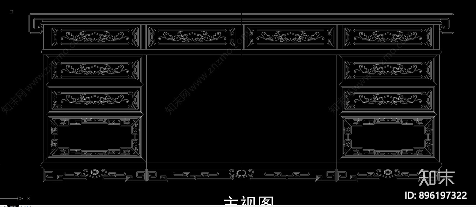 中式古典百福书柜cad施工图下载【ID:896197322】