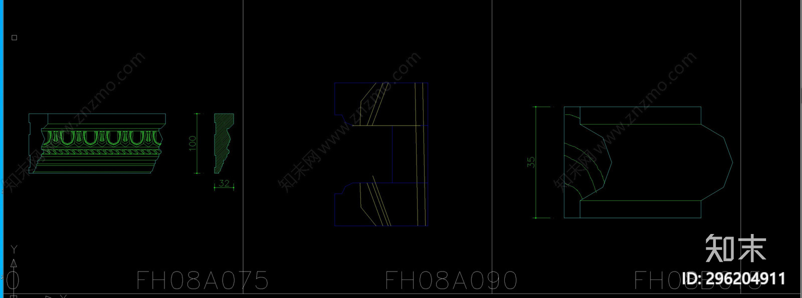 欧式线条立面剖面图库合集cad施工图下载【ID:296204911】