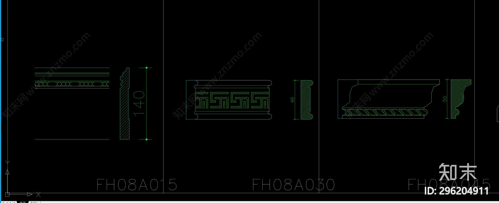 欧式线条立面剖面图库合集cad施工图下载【ID:296204911】