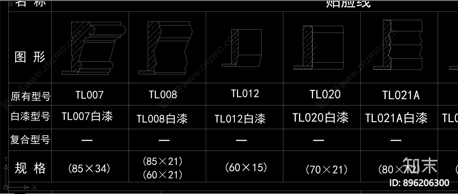 经典木线条立面剖面图库合集cad施工图下载【ID:896206300】