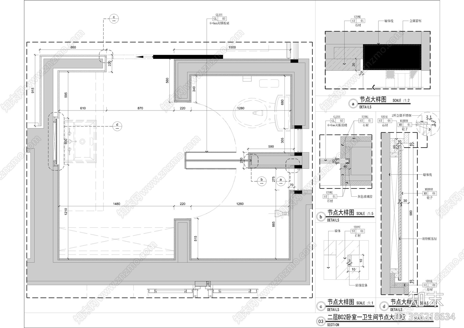 现代卫生间cad施工图下载【ID:396218634】