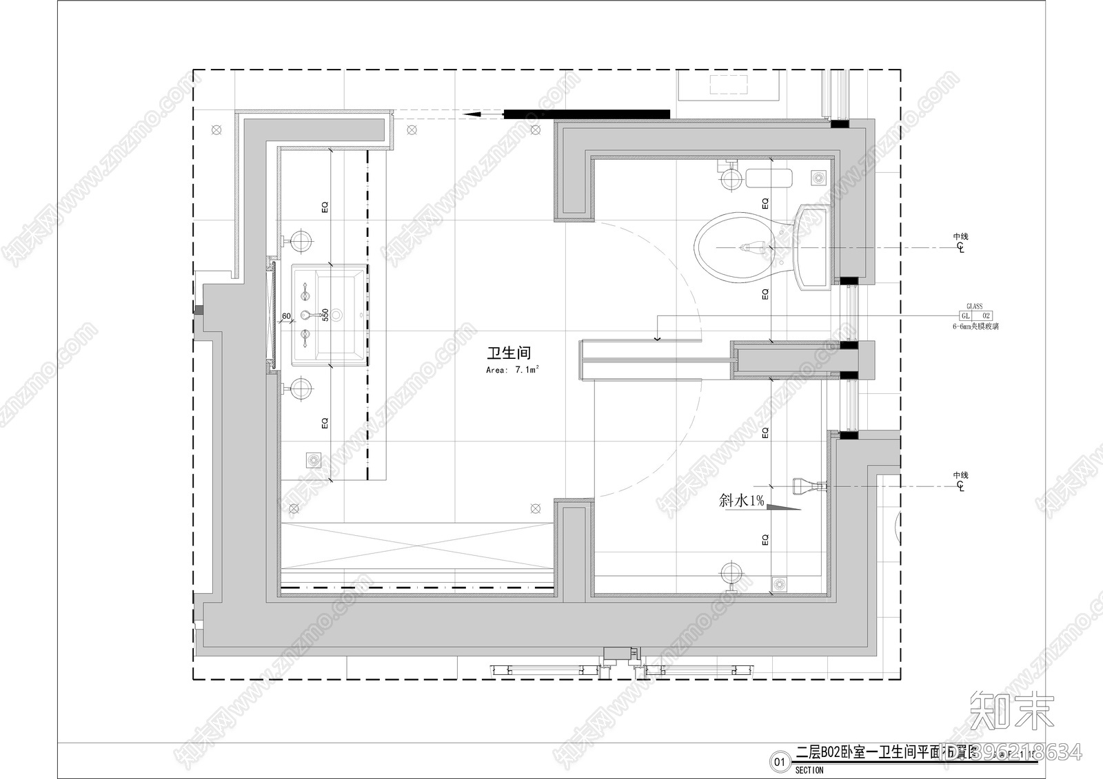 现代卫生间cad施工图下载【ID:396218634】