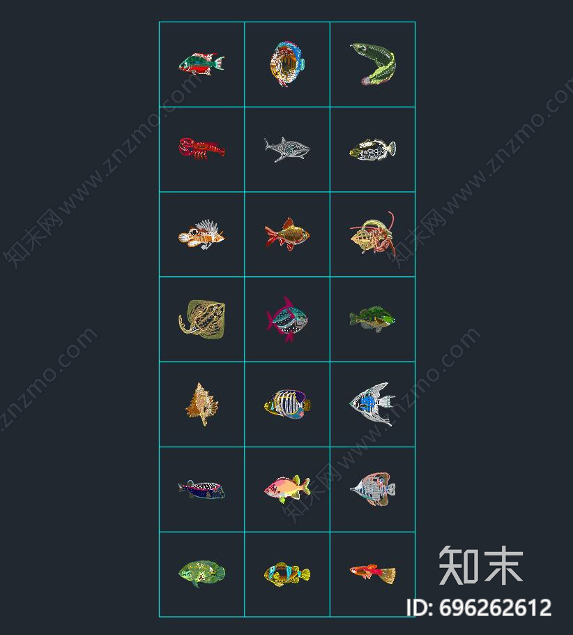 现代简约鱼类cad施工图下载【ID:696262612】