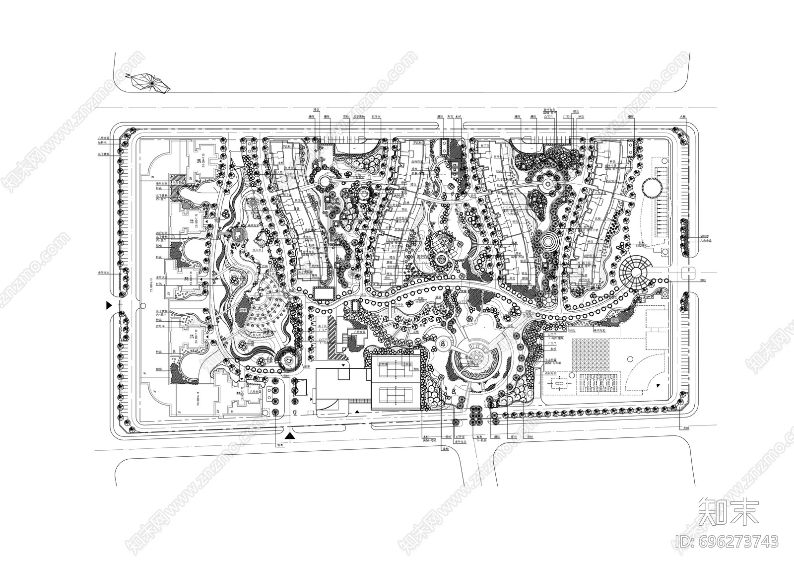 现代小区绿化cad施工图下载【ID:696273743】