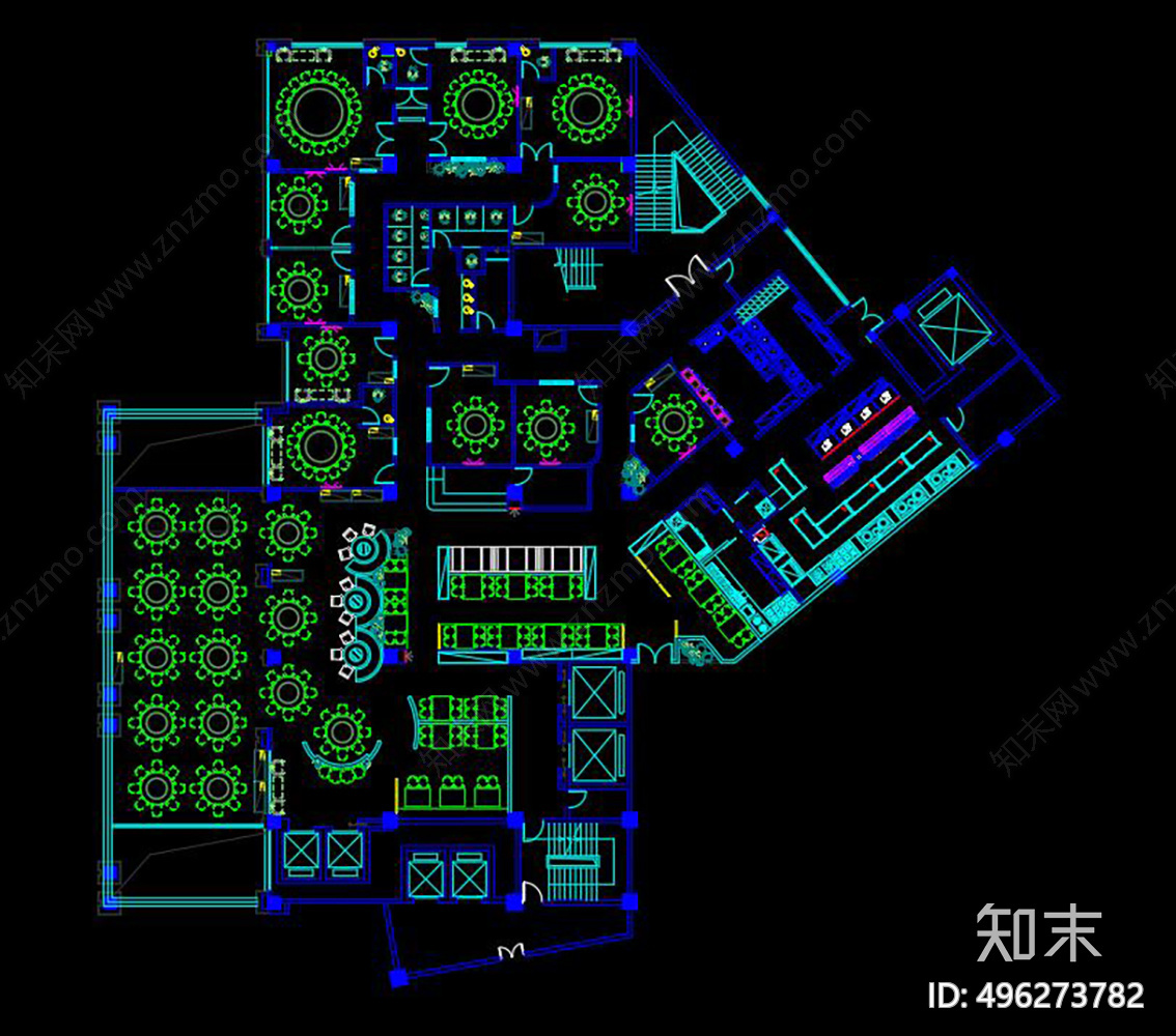 现代中餐饭馆cad施工图下载【ID:496273782】