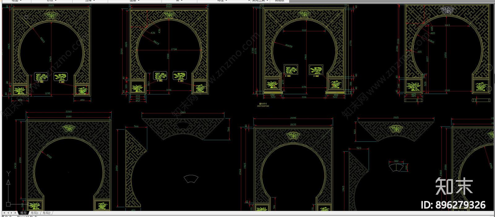 中式古典月亮门施工图下载【ID:896279326】