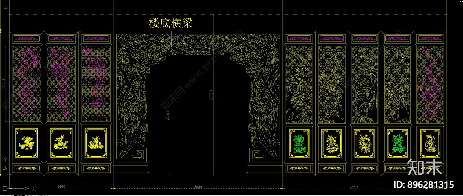 中式红木门廊cad施工图下载【ID:896281315】