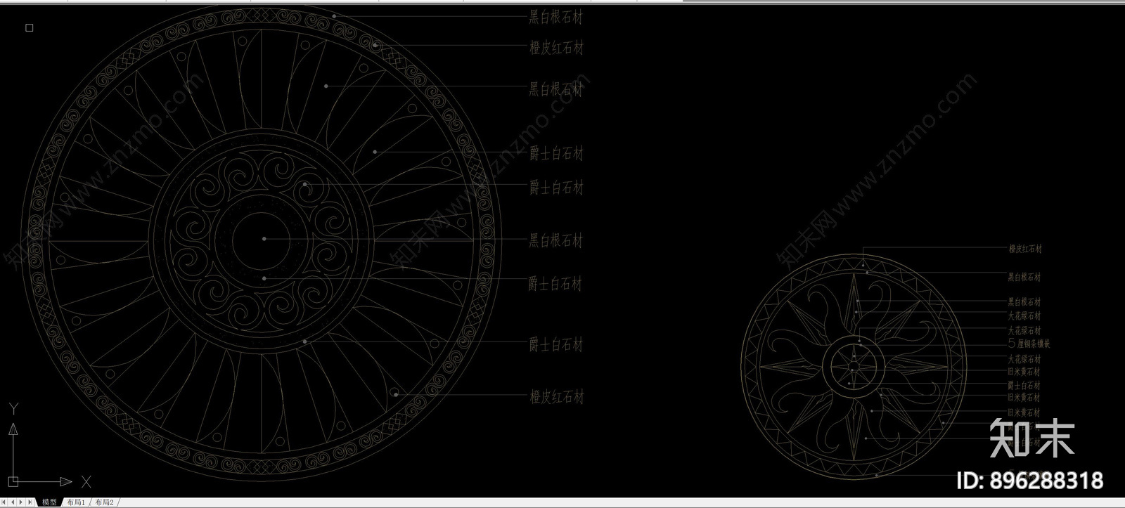 圆形拼花cad施工图下载【ID:896288318】