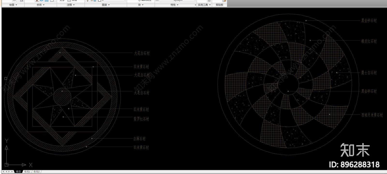 圆形拼花cad施工图下载【ID:896288318】
