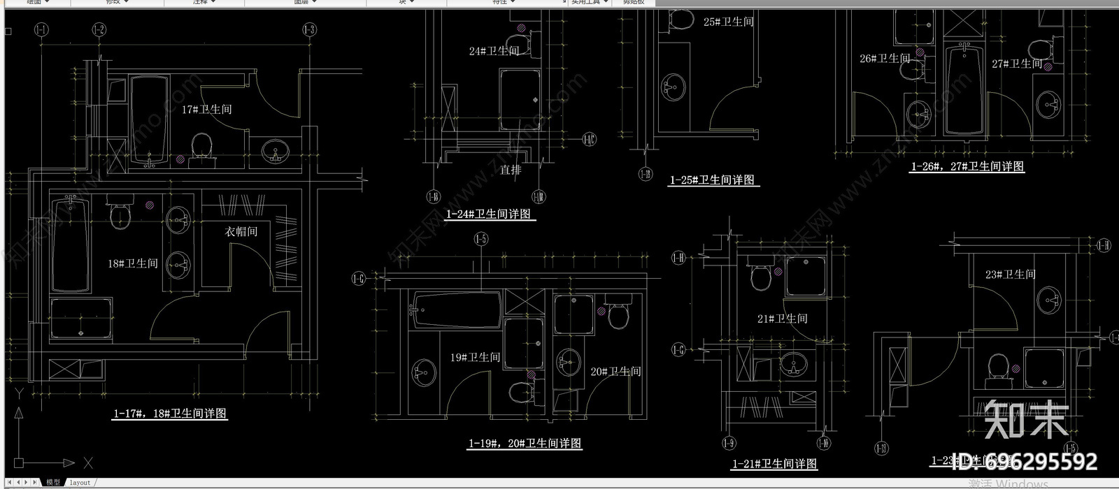 私宅小卫生间cad施工图下载【ID:696295592】