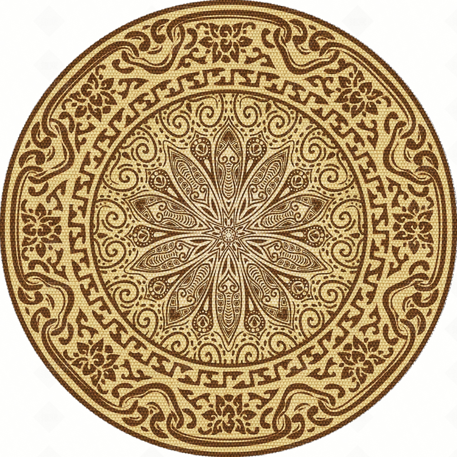 欧式古典花纹金色轻奢纹理圆形地毯图案贴图下载【ID:696305638】