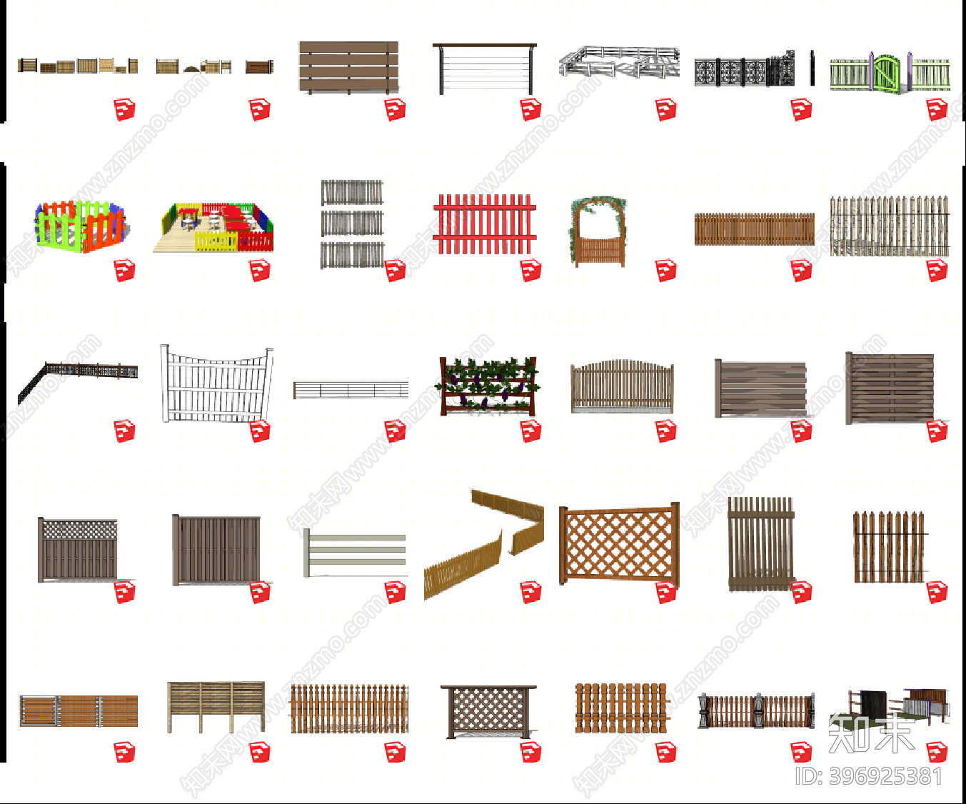 现代竹木篱笆SU模型下载【ID:396925381】