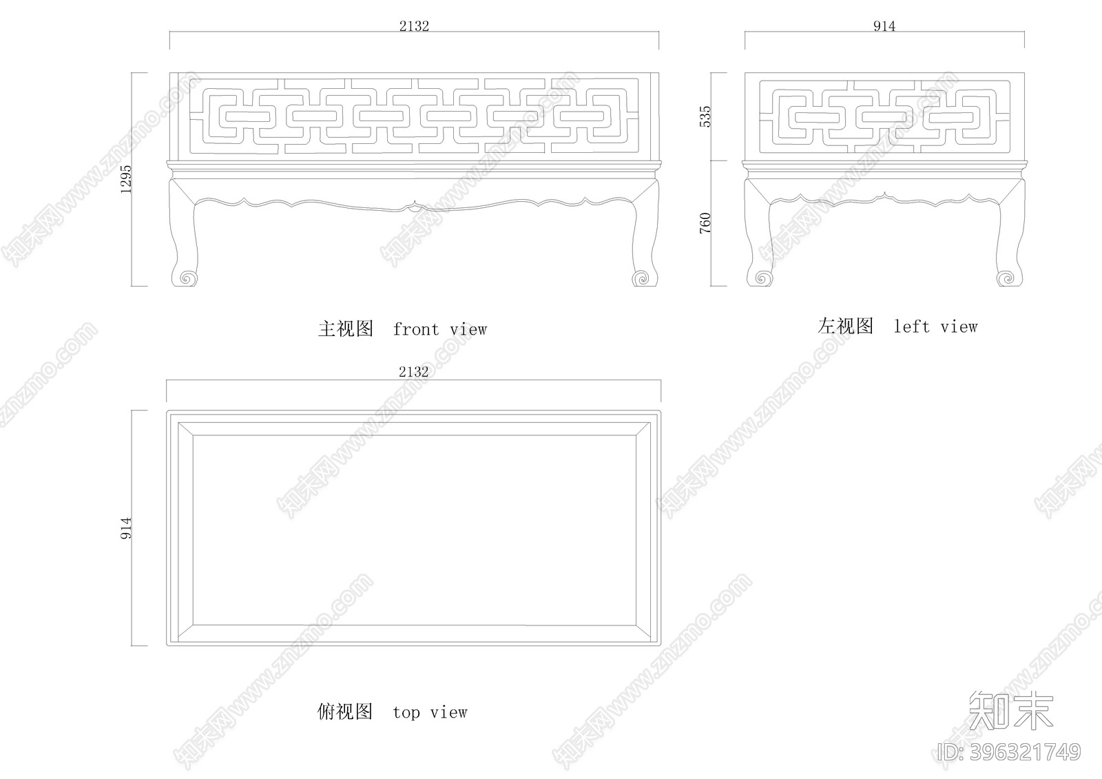 罗汉床cad施工图下载【ID:396321749】