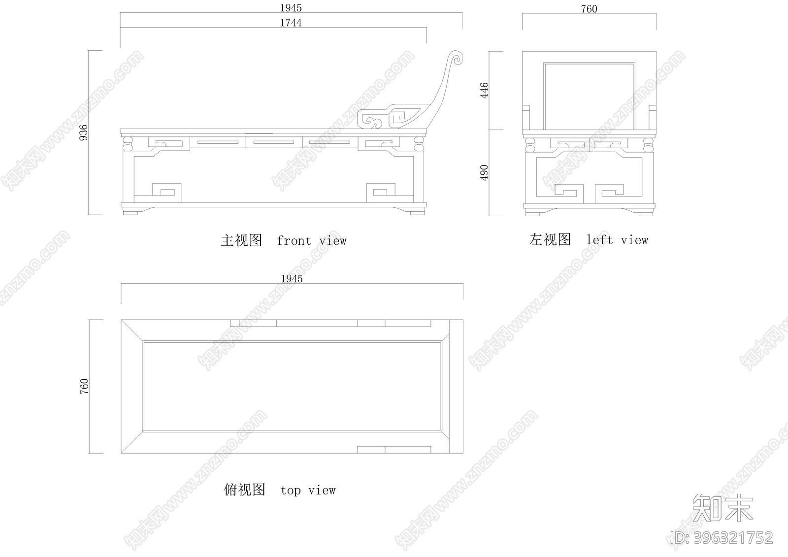 美人榻cad施工图下载【ID:396321752】