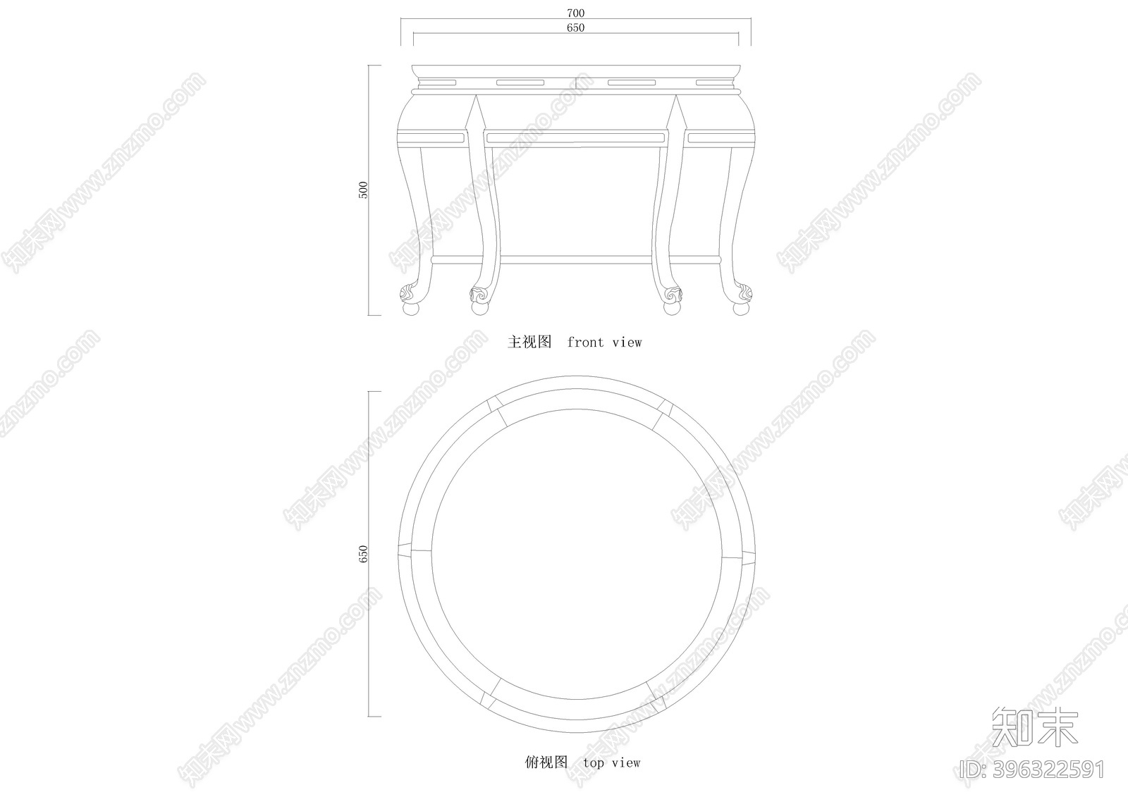 红木大理石面圆木桌施工图下载【ID:396322591】
