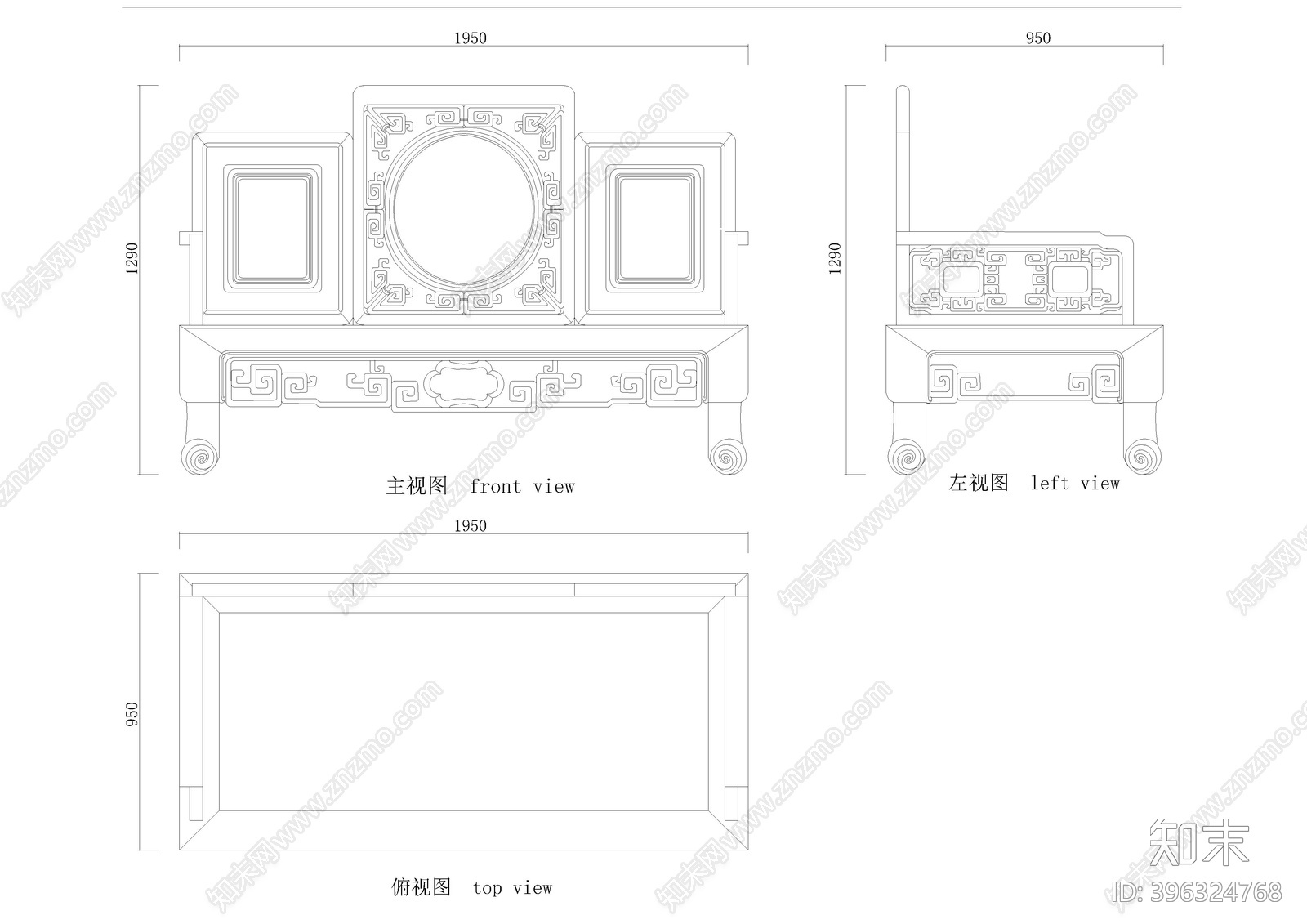 红木嵌大理石罗汉床cad施工图下载【ID:396324768】