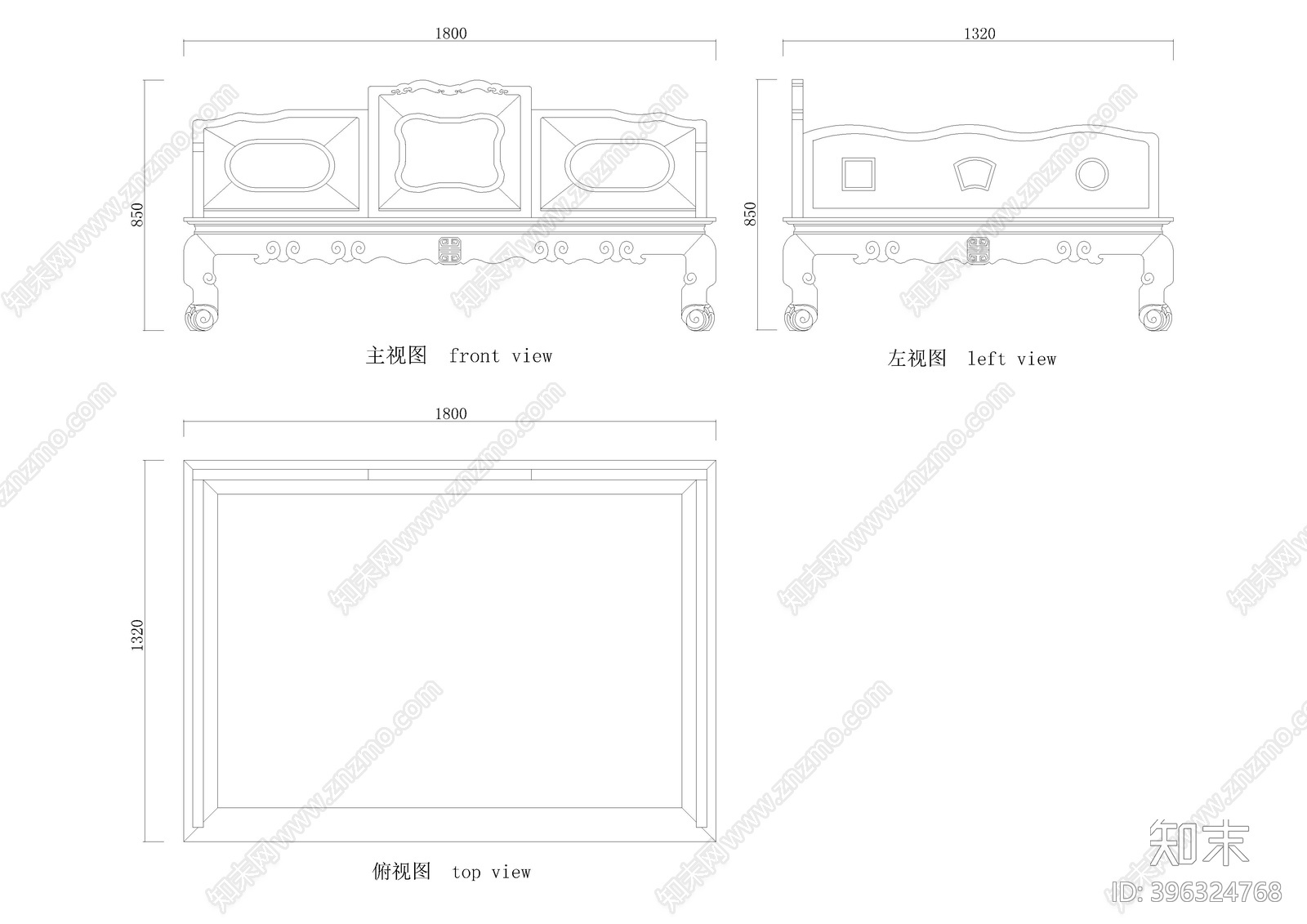 红木嵌大理石罗汉床cad施工图下载【ID:396324768】