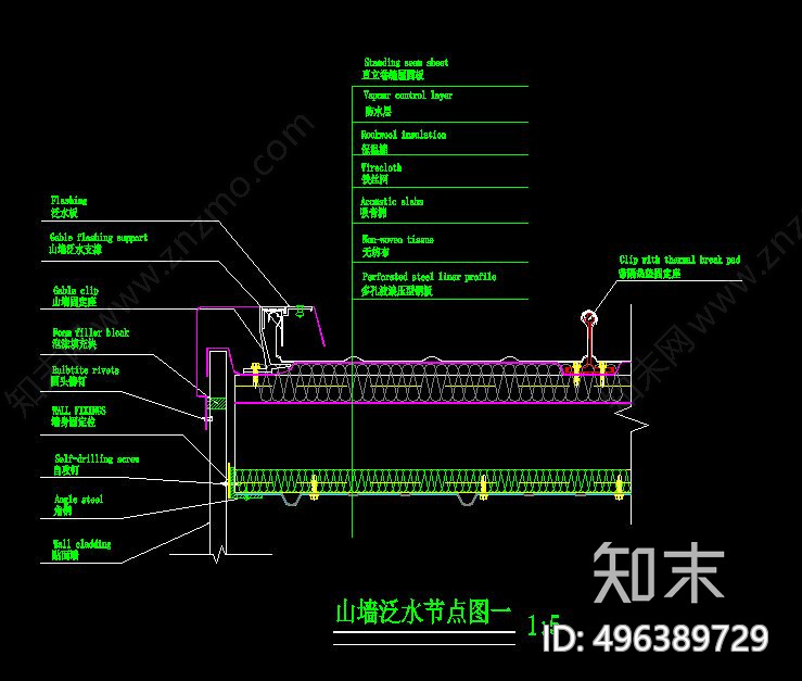 直立锁边铝镁锰屋面板CAD节点施工图下载【ID:496389729】