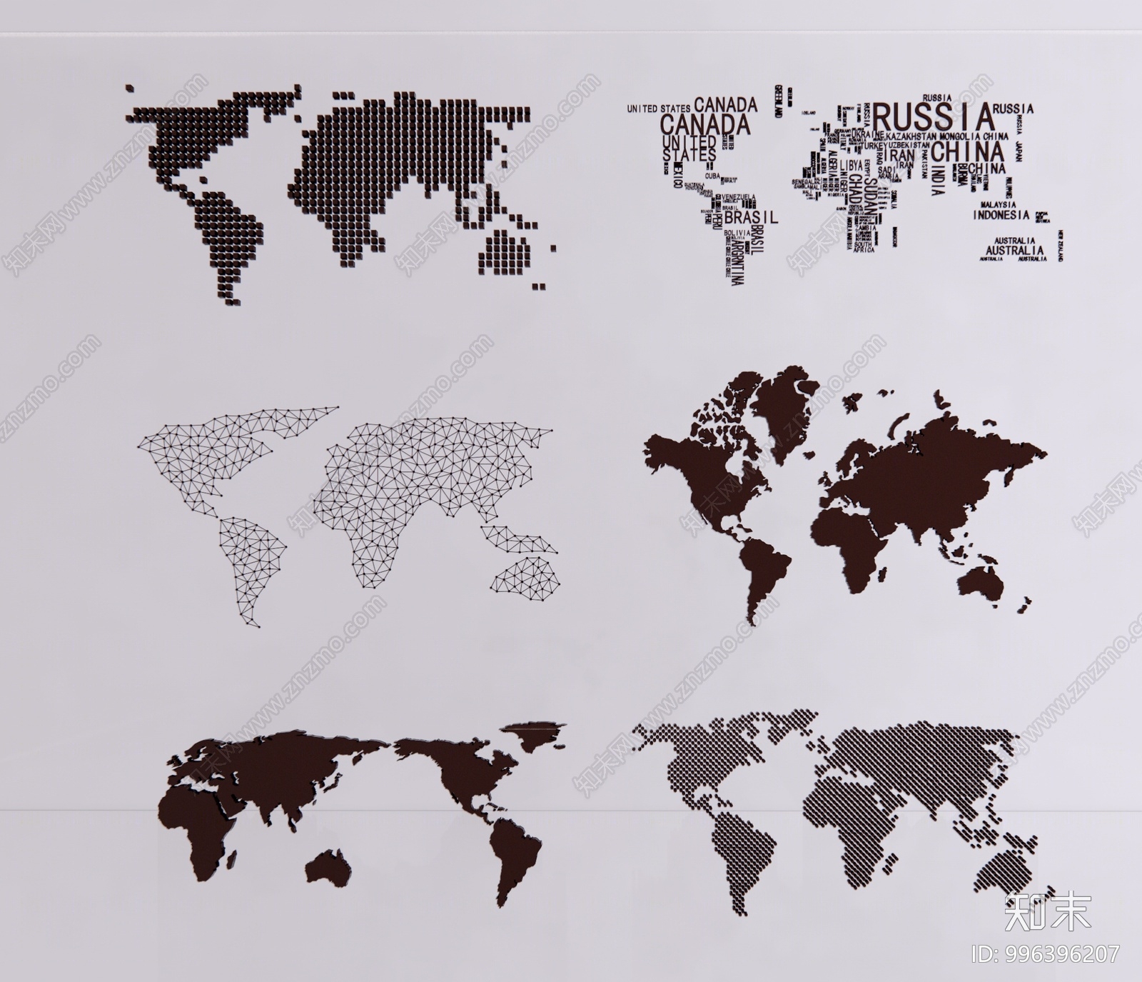 现代墙饰世界地图SU模型下载【ID:996396207】